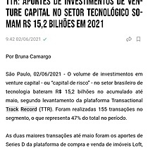 TTR: Aportes de investimentos de venture capital no setor tecnolgico somam R$ 15,2 bilhes em 2021